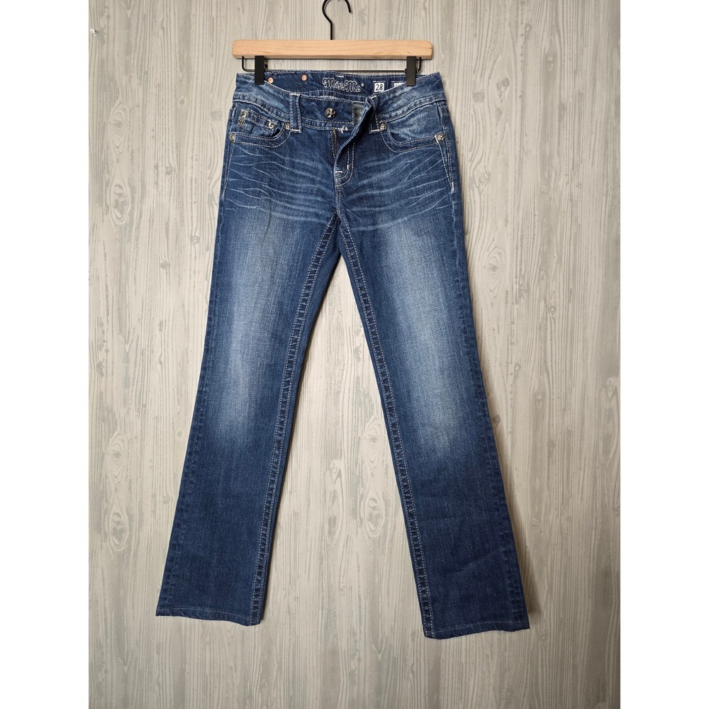 Miss Me Straight Leg Jeans Womens 28 JP5145T7 Rhinestone Fleur De Lis Y2K